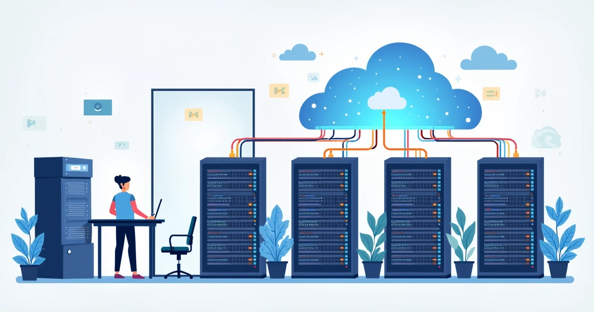 Servidores físicos conectados a nuvem usando cabos coloridos
