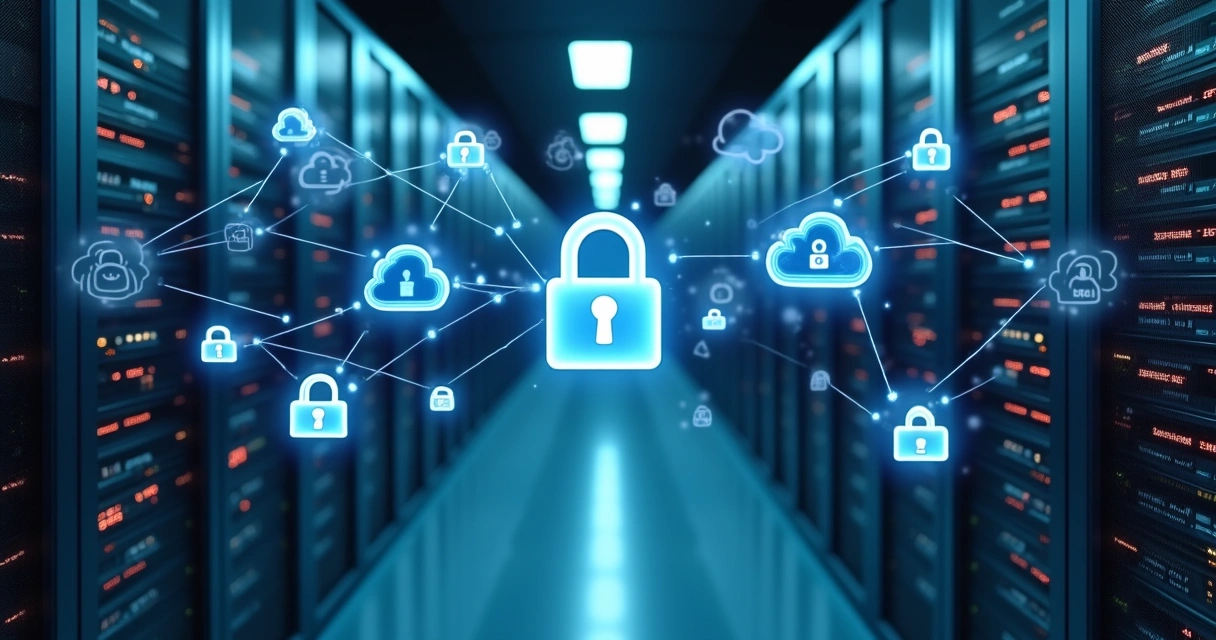 Servidores e painéis digitais ilustrando a segurança dos dados no Supabase