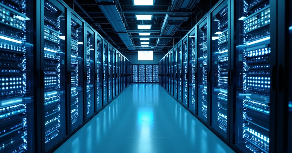 Servidores alinhados em um datacenter de alta tecnologia 