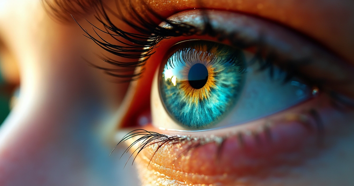 Ojo humano rodeado de patrones abstractos y colores cálidos resaltando la percepción interior. 