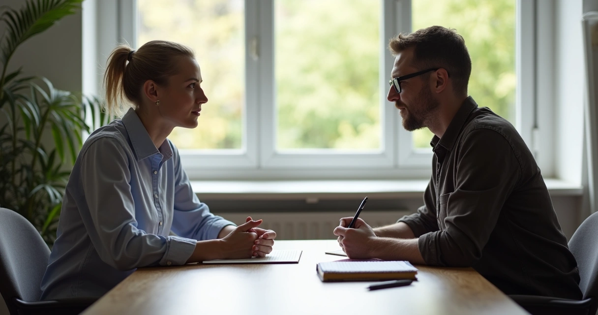 Dos personas frente a frente conversan en una sesión de coaching 