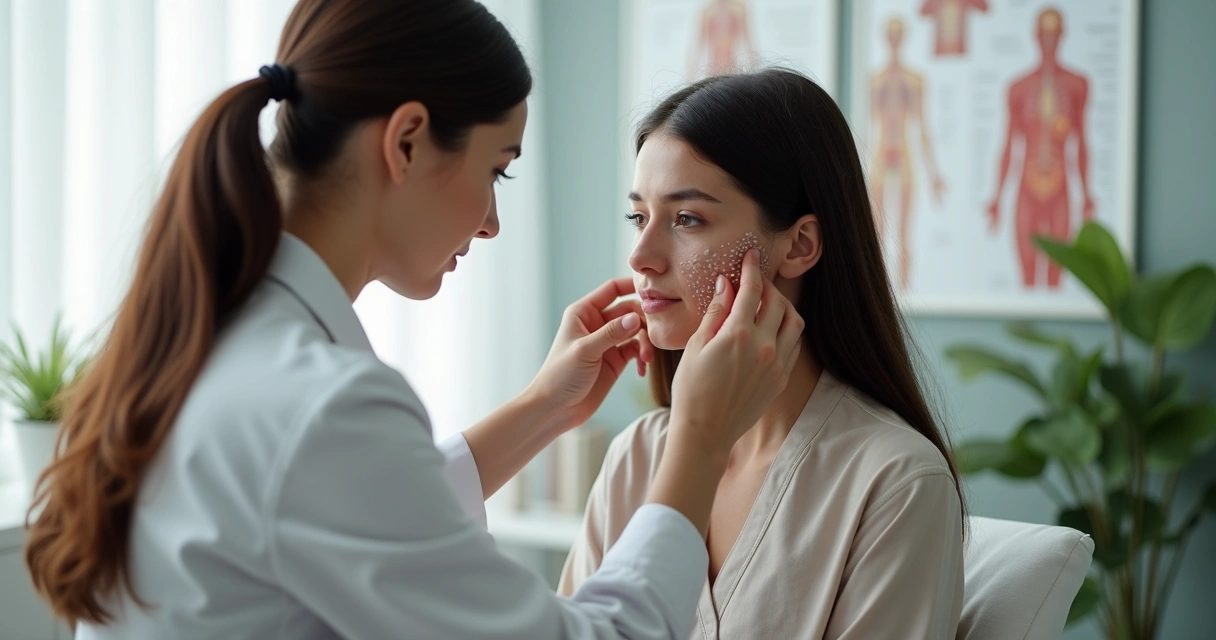 Profissional aplicando auriculoterapia em paciente em consultório 