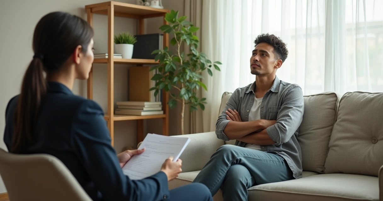 Terapeuta observando linguagem corporal em sessão clínica 