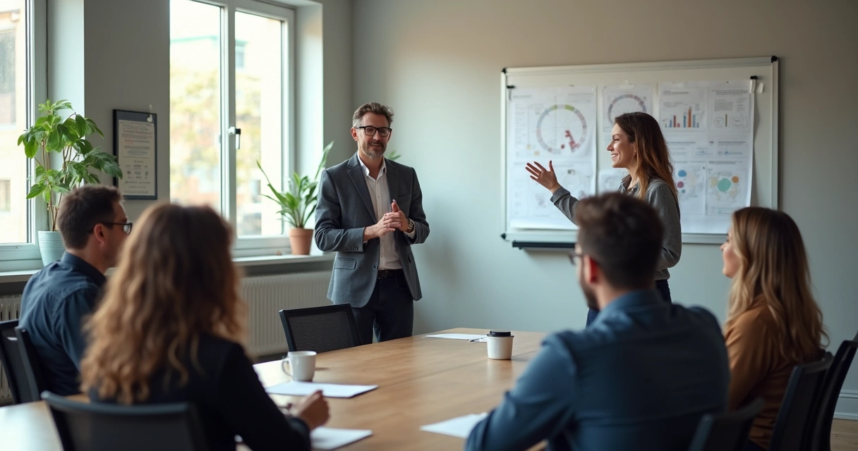 Profissionais em círculo participando de sessão de constelação empresarial 