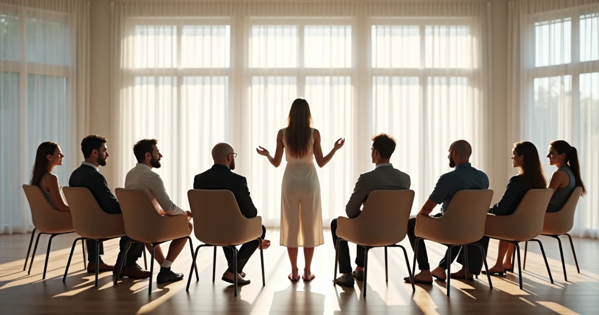 Facilitador orientando constelação familiar presencial