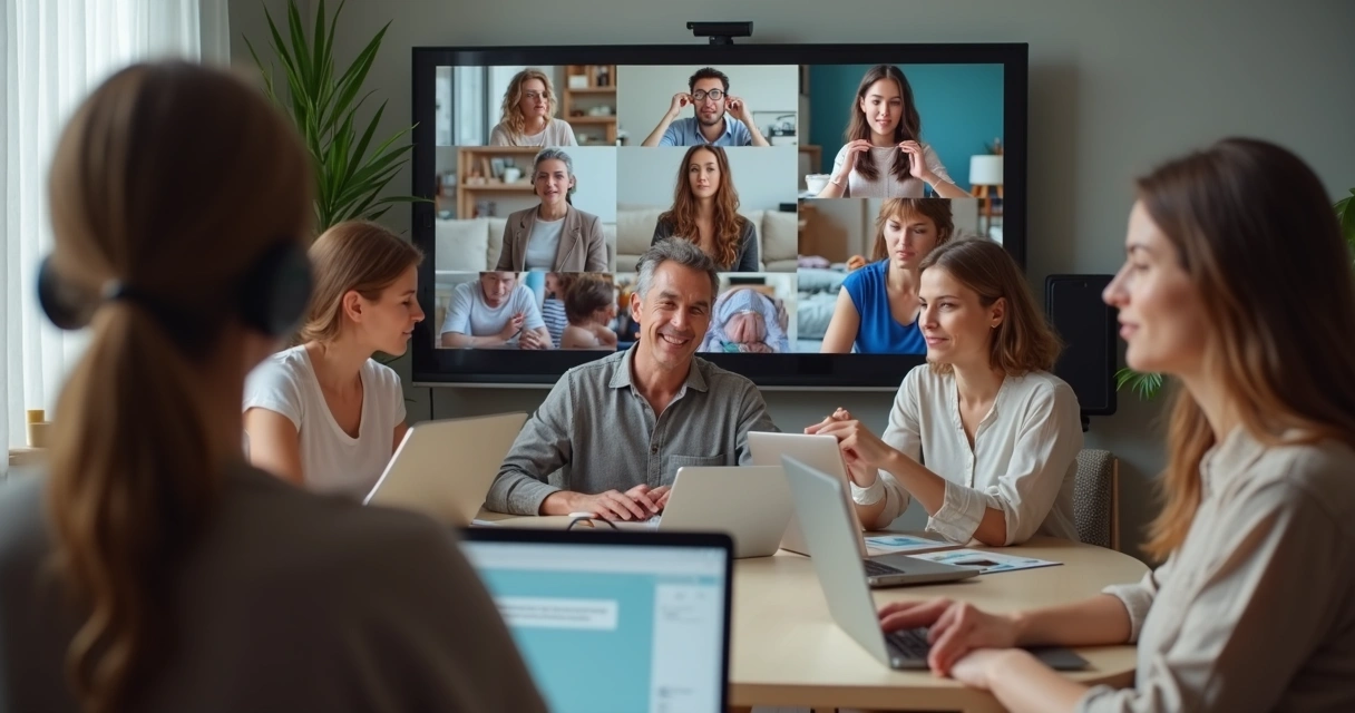 Sessão online de constelação sistêmica com várias pessoas em videoconferência 