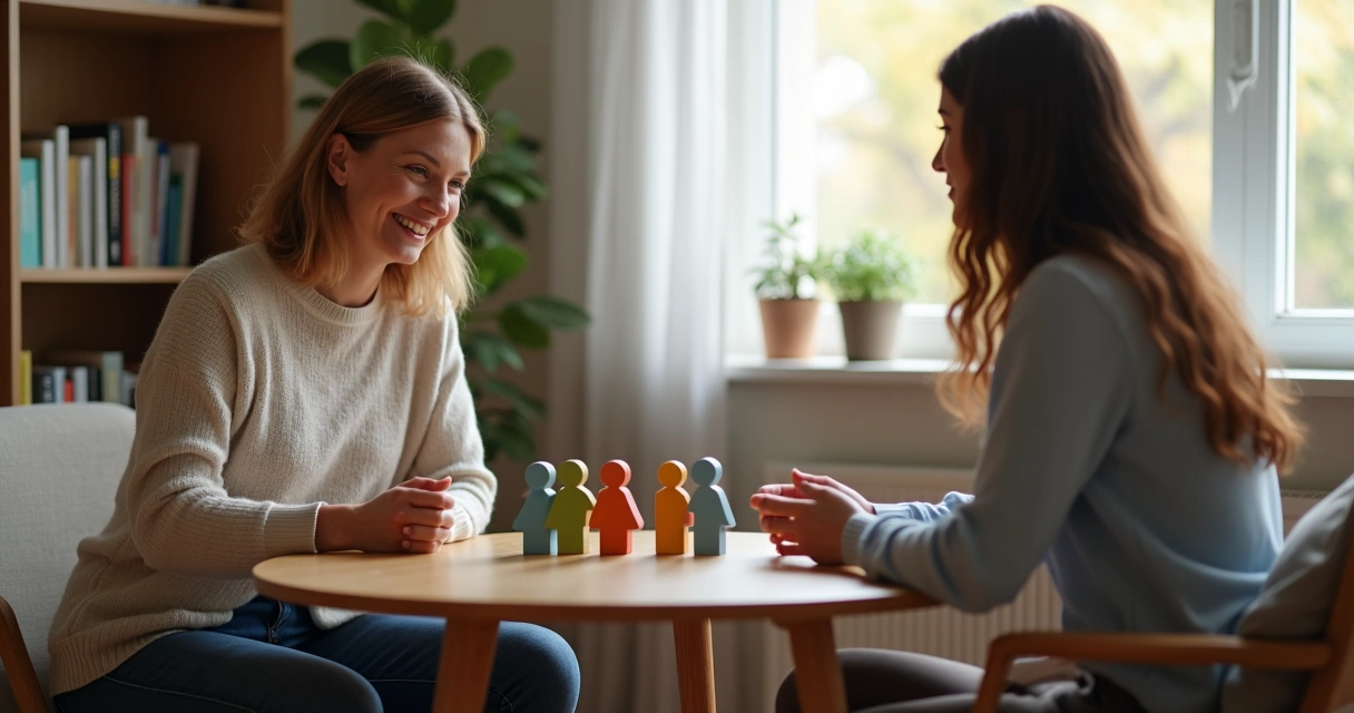 Facilitador em sessão de constelação individual com paciente 
