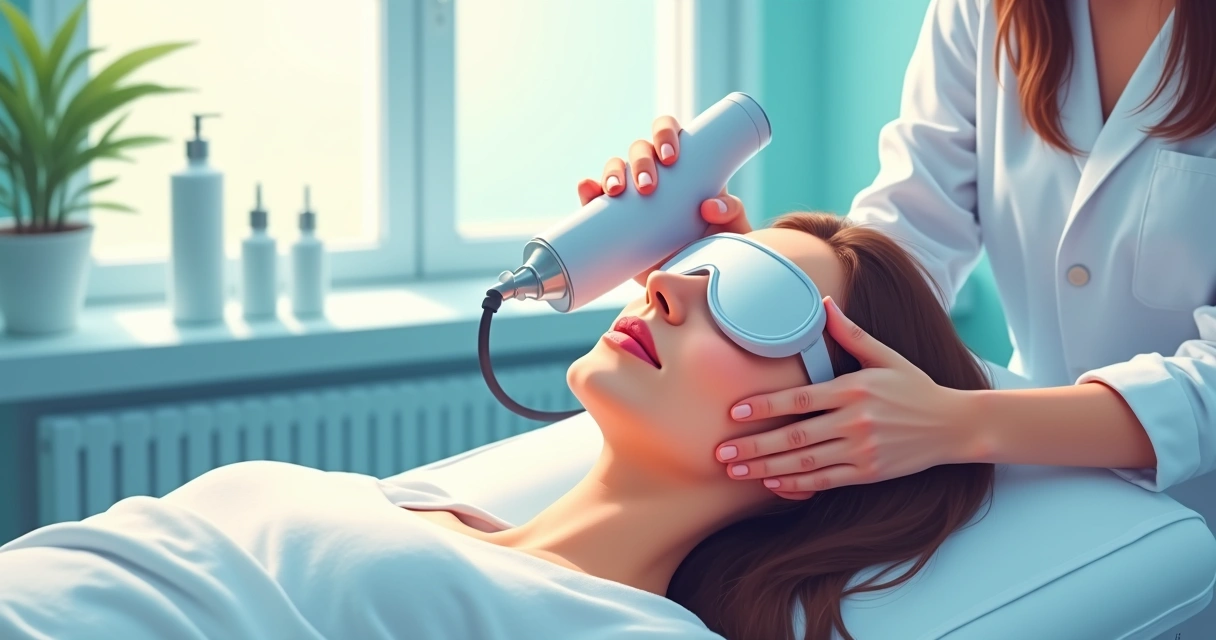 Mulher recebendo aplicação de luz pulsada no rosto 