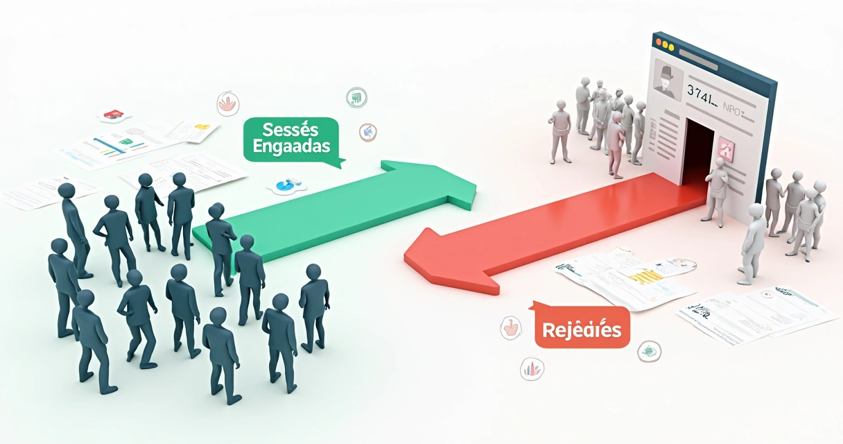 Gráfico ilustrando sessões engajadas e rejeições em relatório de Analytics