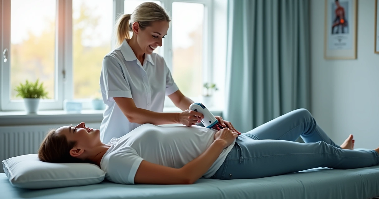 Sessão de fisioterapia moderna com equipamento a laser 