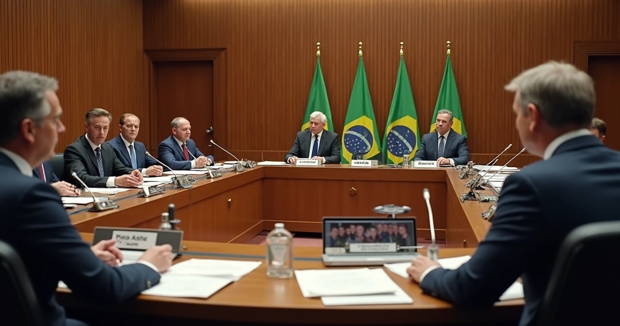 Sala de julgamento do CARF com conselheiros e advogado 