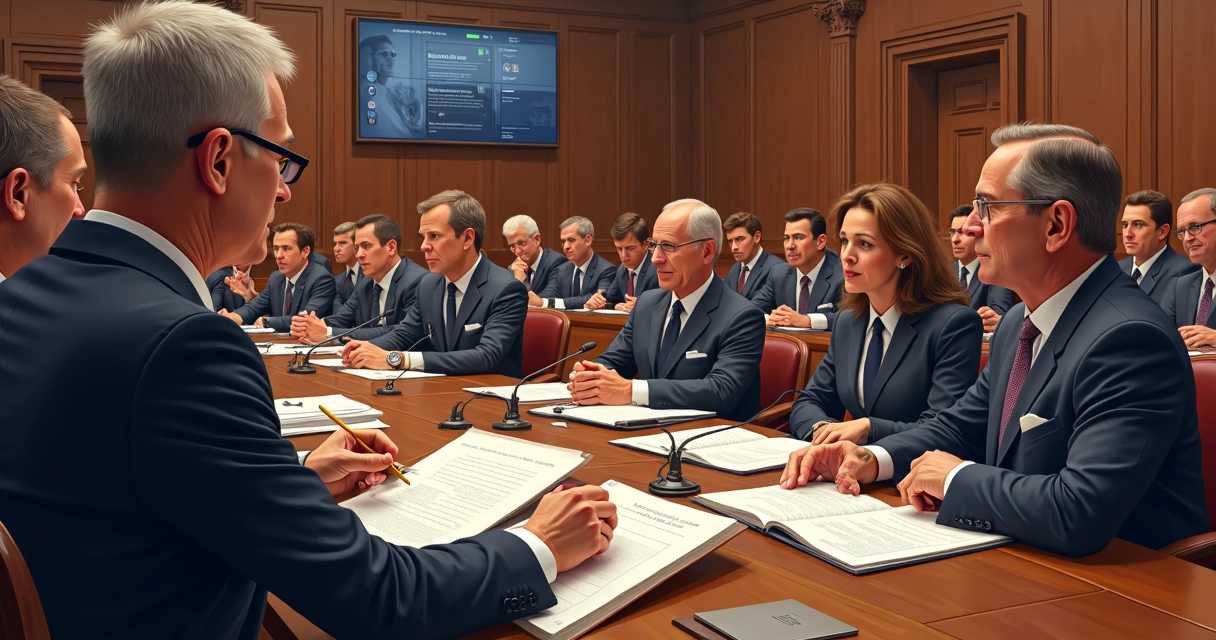 Sessão legislativa em câmara municipal com vereadores discutindo projeto. 