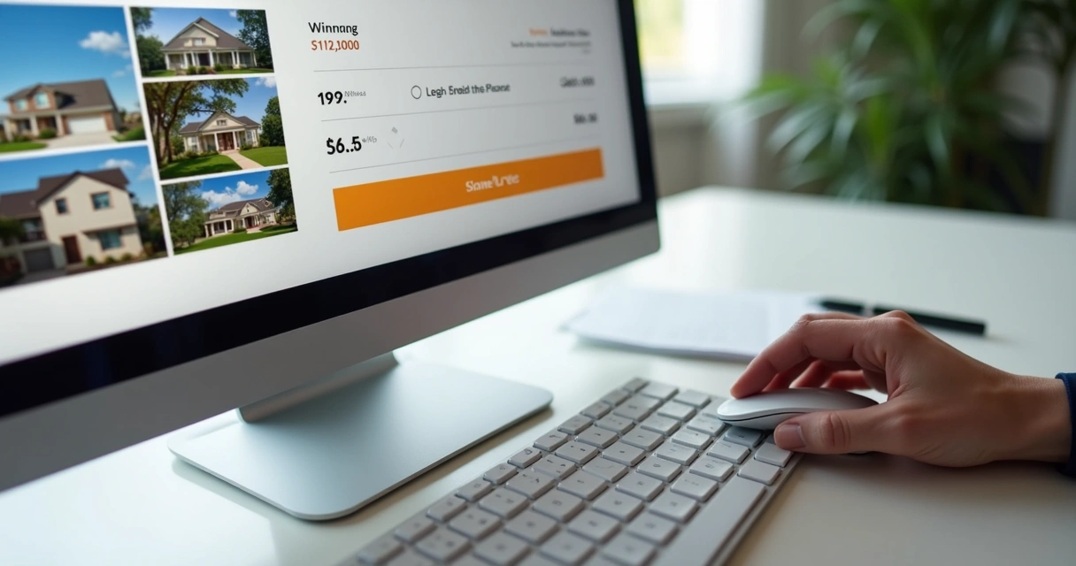 Tela de computador exibindo leilão de imóveis 