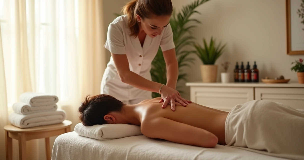 Sessão de massoterapia entre profissional e cliente 