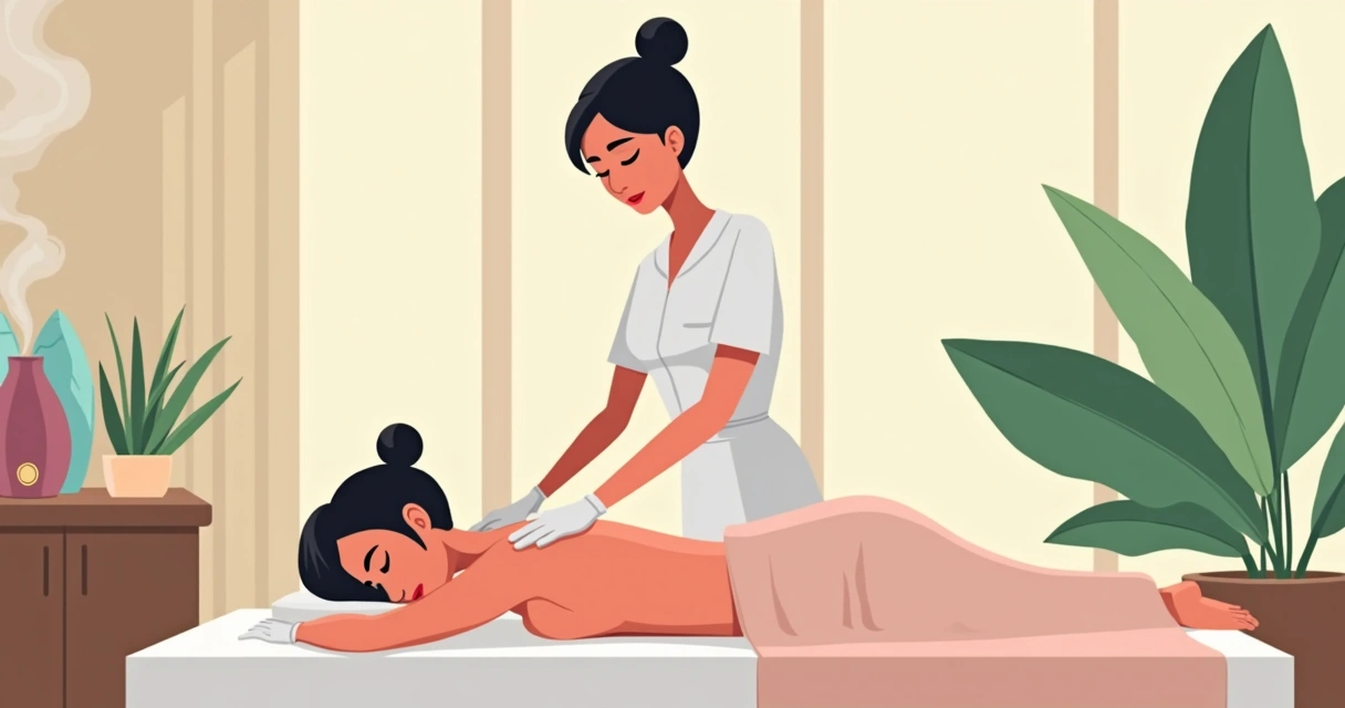 Profissional aplicando massagem terapêutica em ambiente tranquilo. 