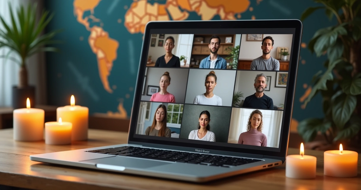 Sessão de meditação online com participantes globais 