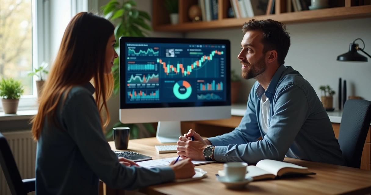 Mentor financeiro conversando com cliente em sessão online 