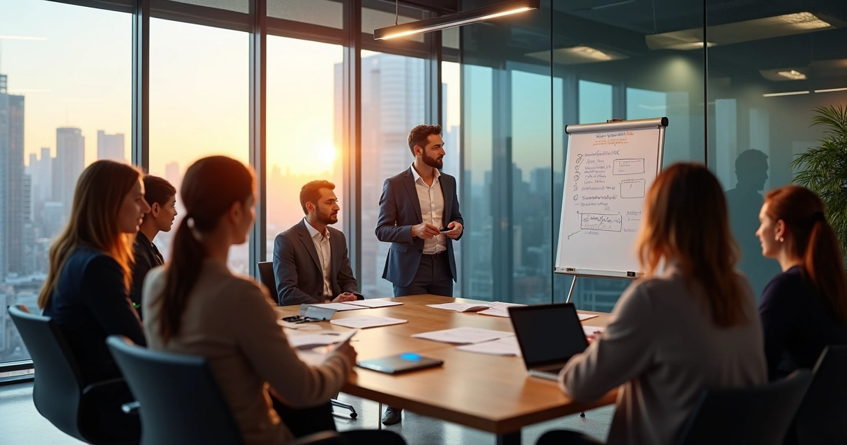 Mentoria em grupo com profissionais reunidos 