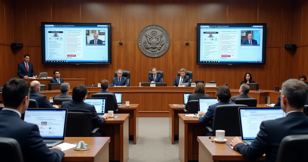 Sessão legislativa sendo transmitida online com recursos digitais 