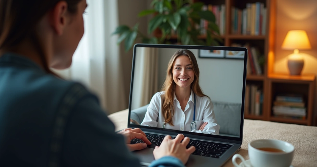 Pessoa durante sessão de psicanálise online por chamada de vídeo 