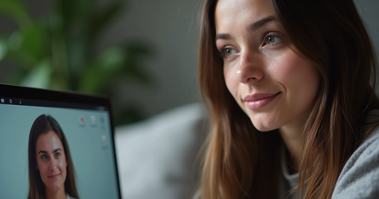 Paciente emocionada durante sessão de psicanálise online 