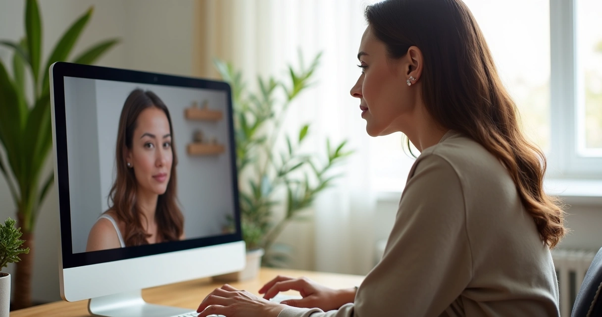 Sessão de psicanálise online sendo realizada com psicanalista e paciente conectados por videoconferência em ambientes aconchegantes