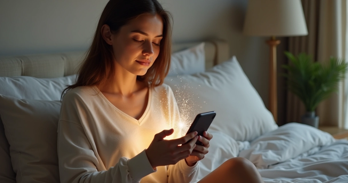 Pessoa recebendo sessão de Reiki à distância pelo celular 