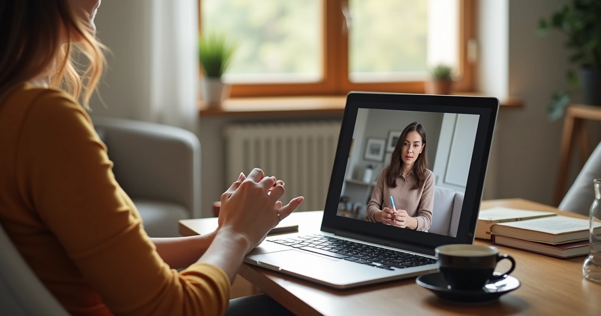 Sessão de psicanálise online com duas pessoas conversando por videoconferência 