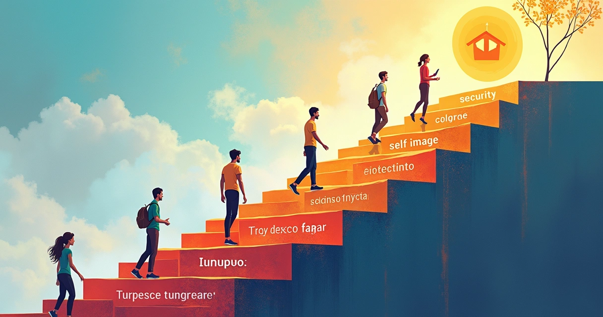 Ilustração com um gráfico em degraus representando os 7 níveis de evolução pessoal. 