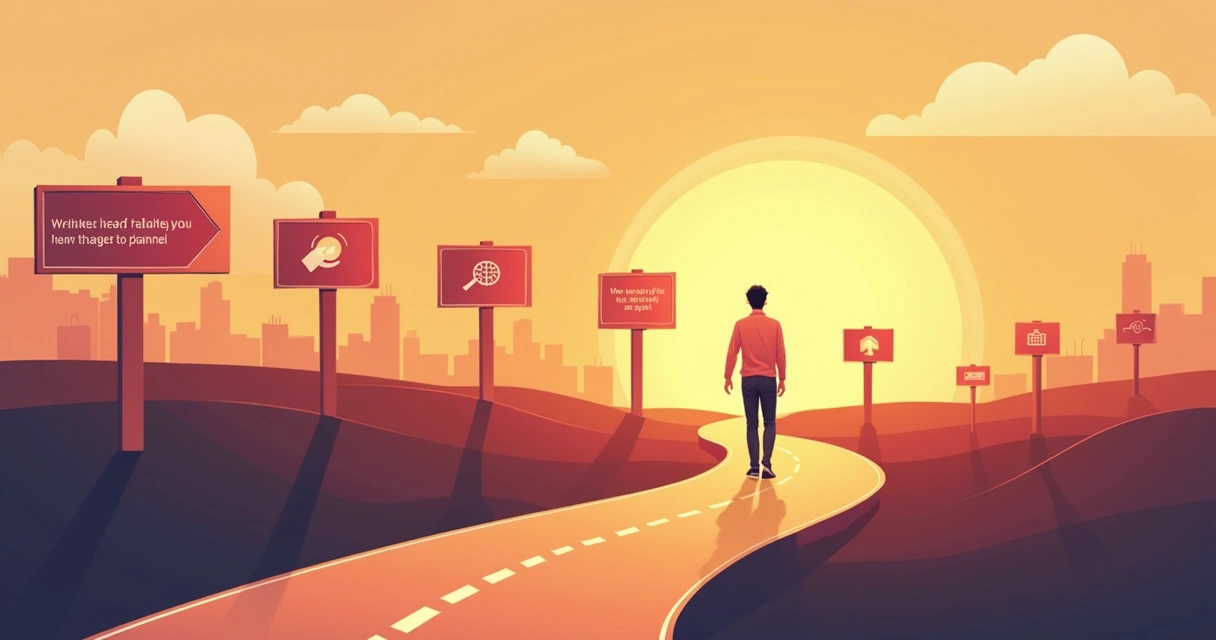 Sete passos ilustrados em um caminho de decisões 