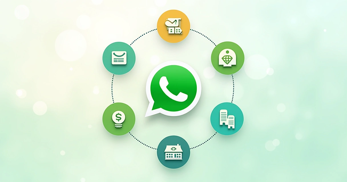 Ícones de diferentes setores ao redor de ícone do WhatsApp 