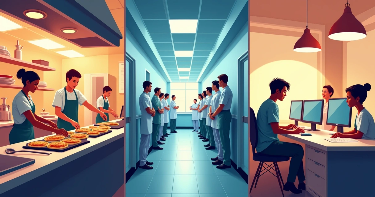 Diversos trabalhadores dos setores de saúde, restaurantes e tecnologia 