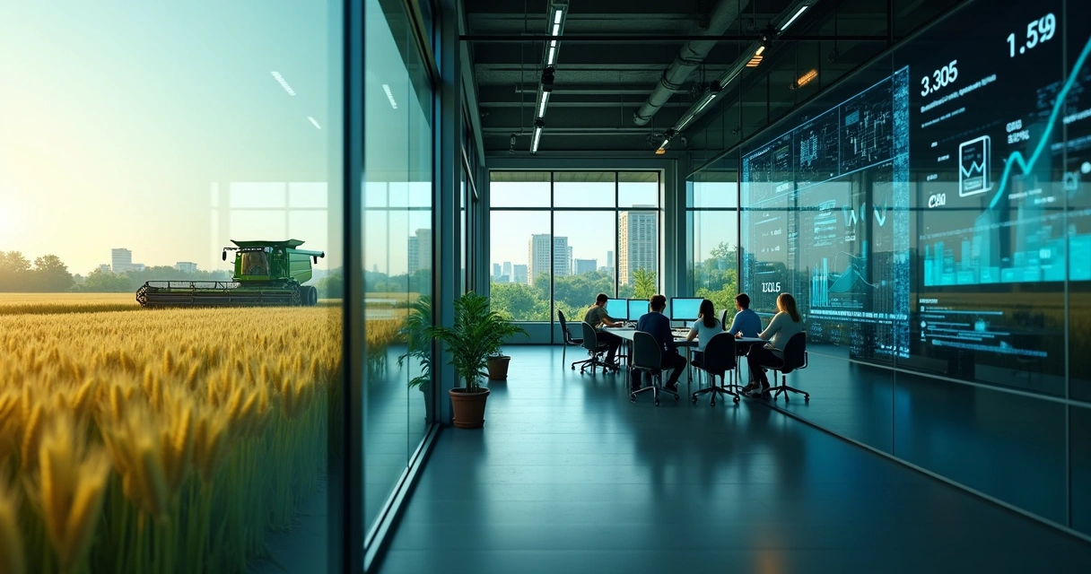 Setores de agronegócio, indústria e fintech em montagem realista