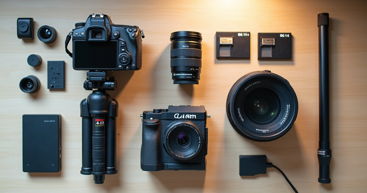 Kit com câmera, tripé, filtros ND e cartões de memória para gravação timelapse 