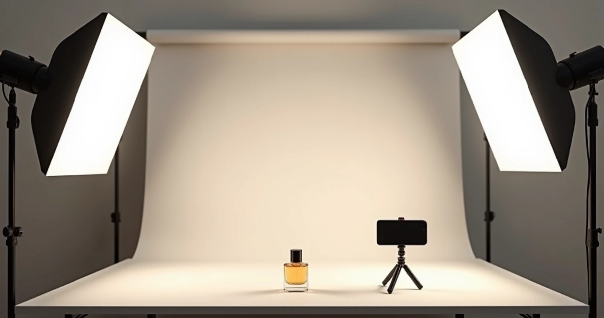 Estúdio caseiro para fotografia de produto minimalista
