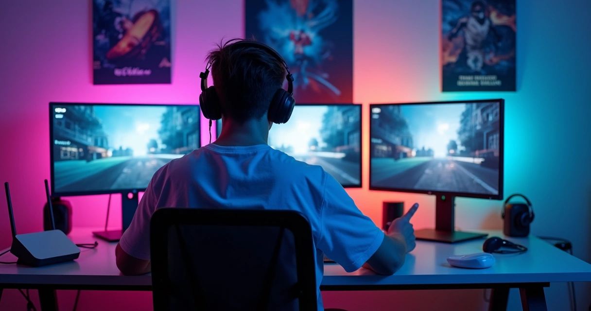 Setup gamer com modem e cabo de rede conectado