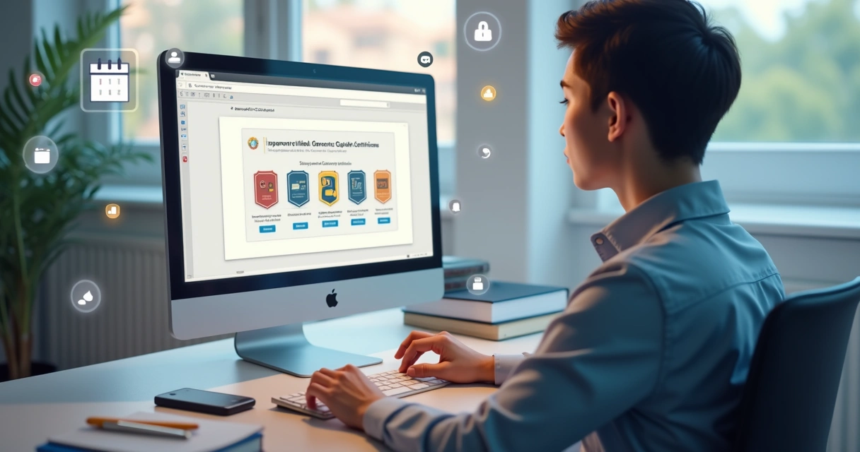 Pessoa configurando certificado digital em computador de escritório