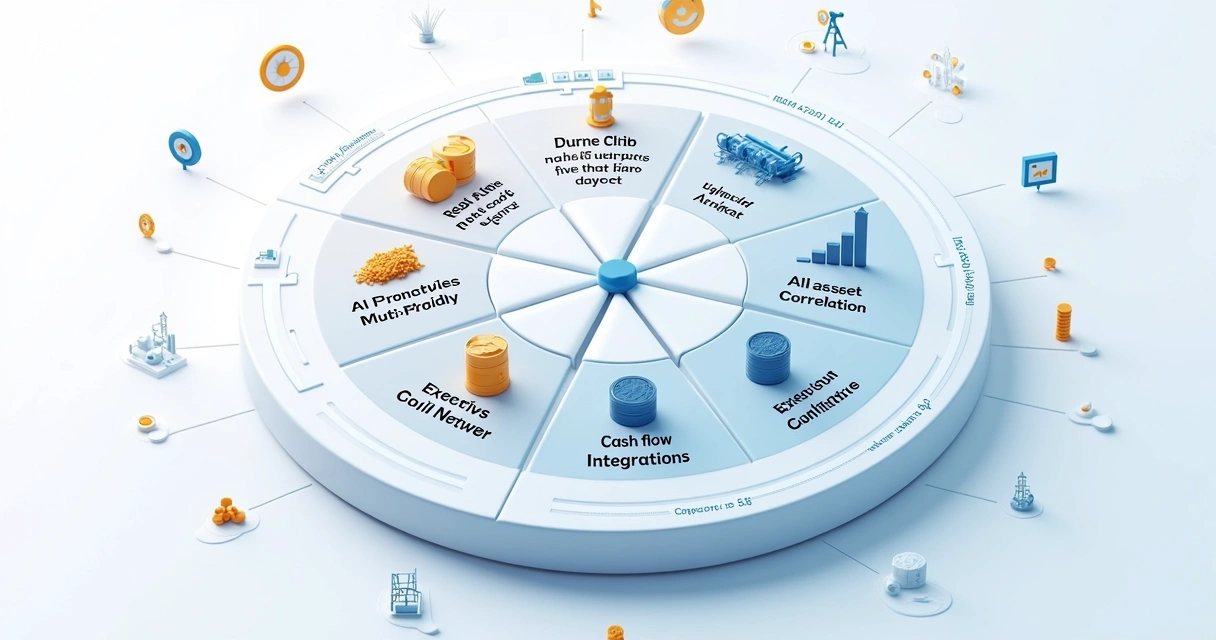 Illustration of seven key functions wheel for commodity software