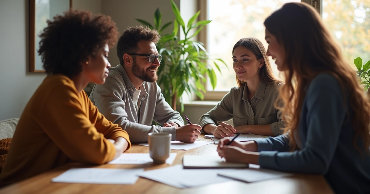 Group people discussion boundary setting at a table 