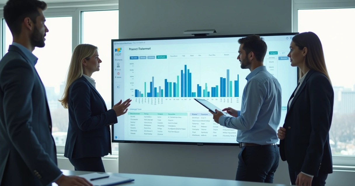 Client and team reviewing options on a shared digital dashboard