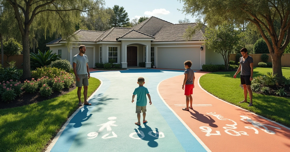 Driveway with safe walking and bike path marked, Orlando home 