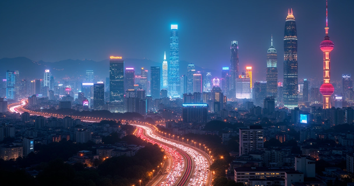 Shenzhen city skyline with modern technology lighting