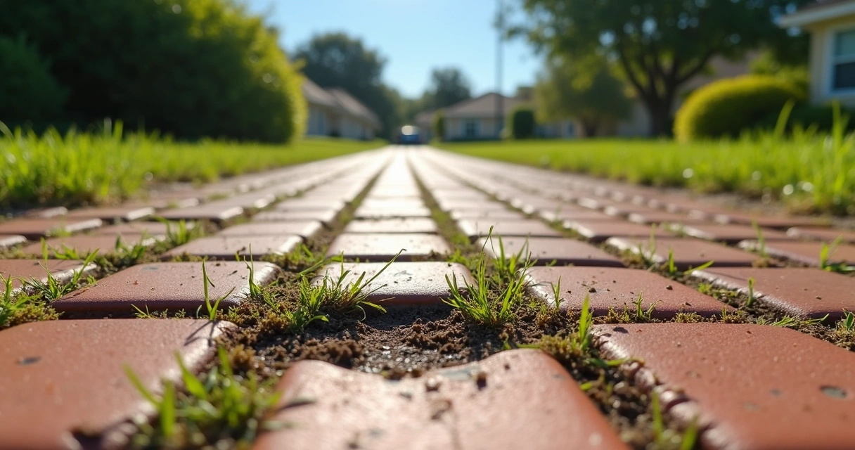 Shifting brick paver driveway, cracks and weeds