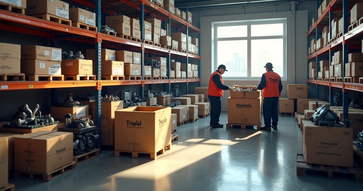 Organized spare parts warehouse for maritime supply