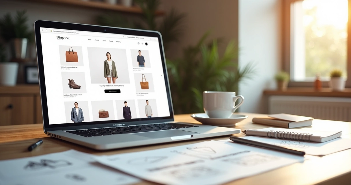 Minimalist online store homepage layout on a laptop 