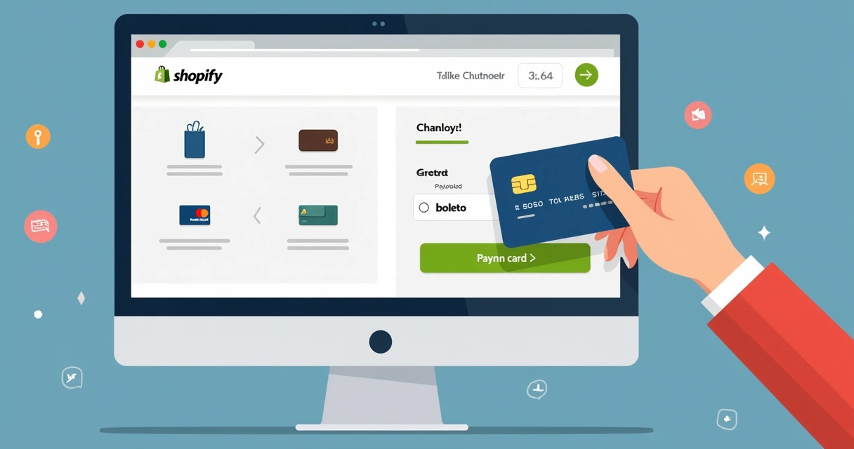 Tela de checkout na Shopify mostrando múltiplos métodos de pagamento 