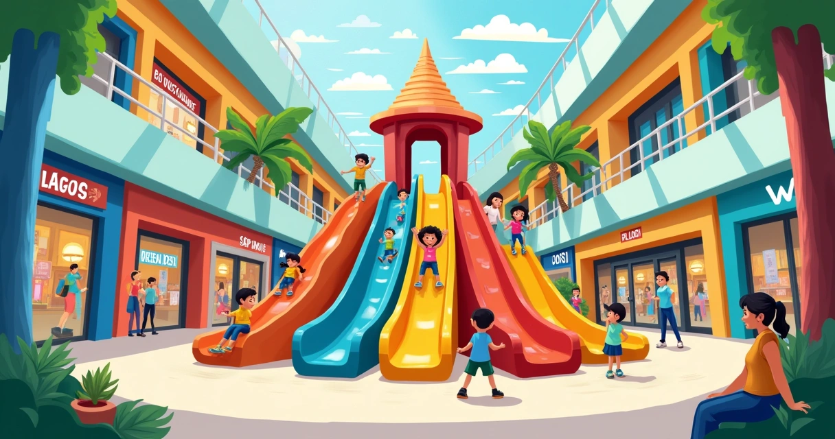 Crianças brincando em playground em shopping carioca 