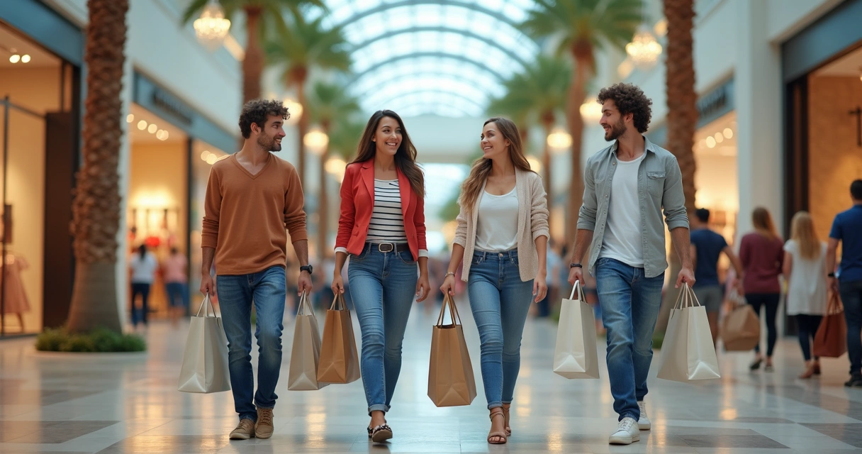 Grupo de amigos comprando no shopping em Orlando 
