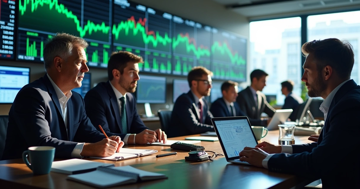 Traders looking at commodity market screens, sugar contracts highlighted, with price lines rebounding from lows 