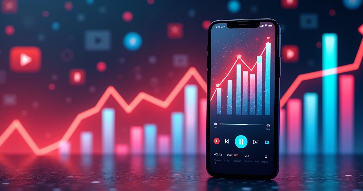 YouTube em 2026: Guia para Marcas, Criadores e Conversão Digital 1 Gráfico ilustrativo mostrando crescimento das visualizações dos Shorts no YouTube, com celular exibindo vídeos verticais